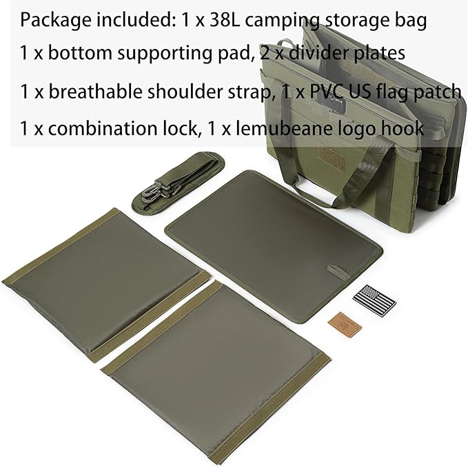 Tactical Camping Storage Bag - 38L Utility Tote Bag Organizer with Combination Lock and Shoulder Strap