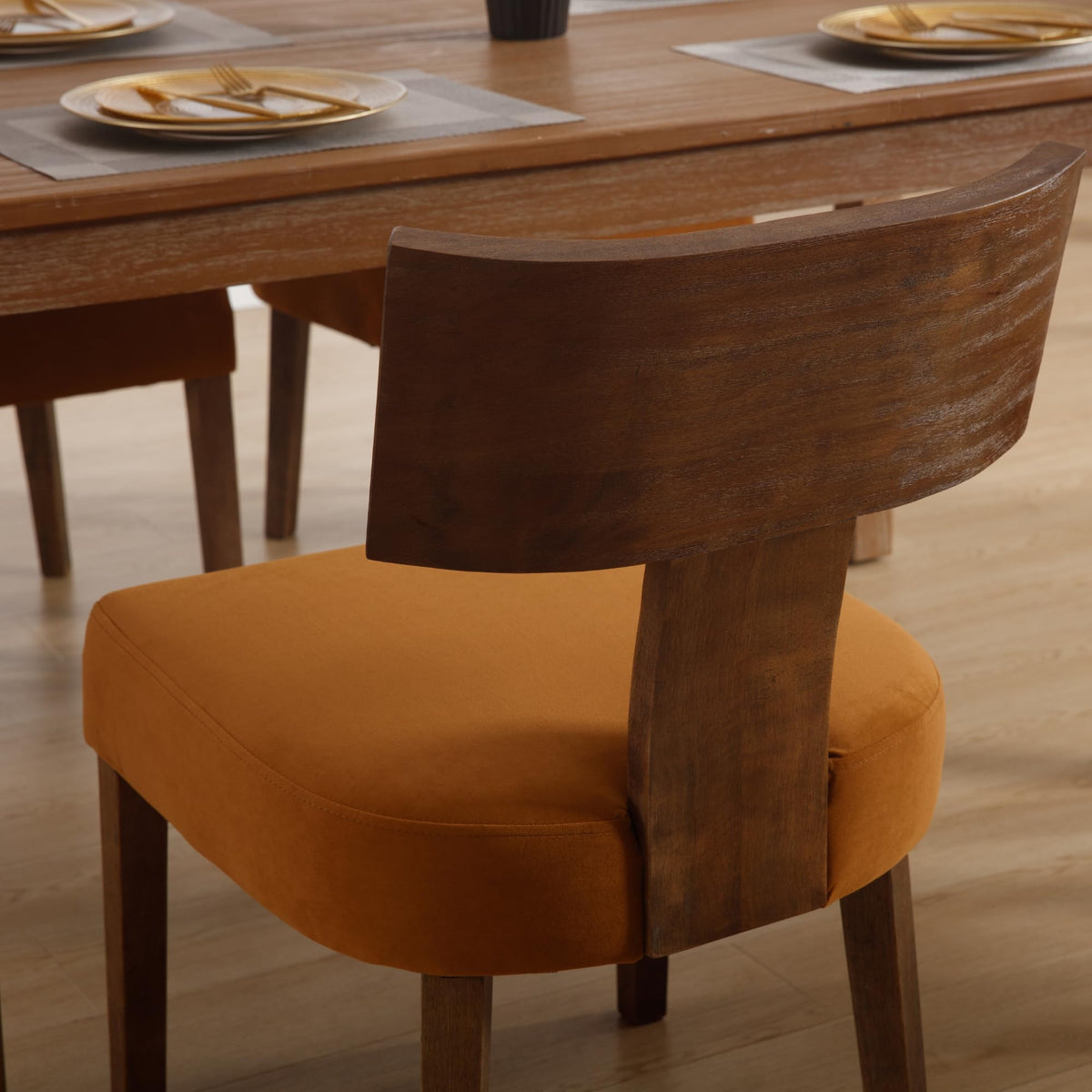 Janoray Farmhouse Dining Chairs Set of 6, Upholstered Dark Brown Wooden Chairs with T-Shape Back, Armless Kitchen Chairs Comfy Accent Chairs, Velvet Orange
