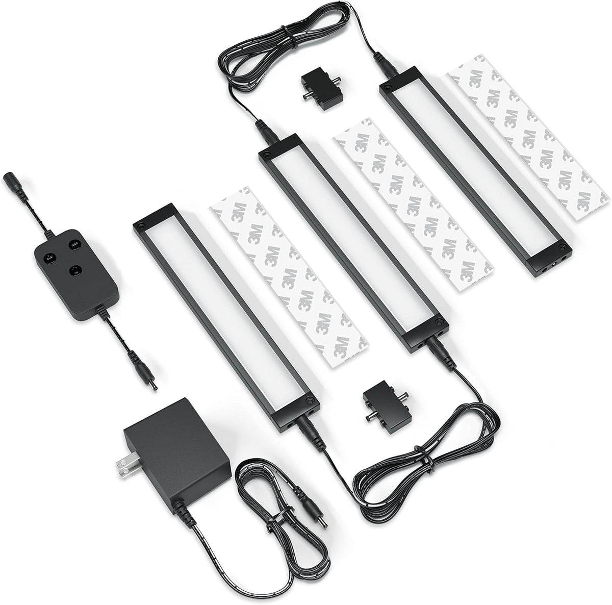 EShine 4 Pack 12 inch Black Smart Dimmable LED Under Cabinet Lighting Kit Compatible with Alexa, Google - Warm White (3000K)