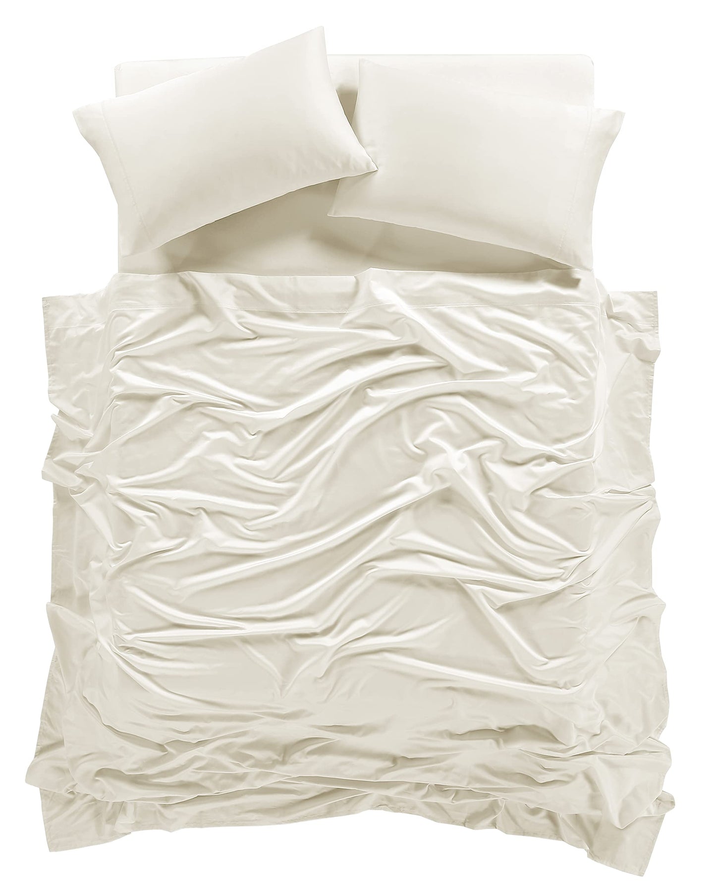 ELINEN 100% Supima Cotton Sheets 600 Thread Count,Bed Sheet Set Queen Size Sheets 4 Pieces,Soft & Silky Sateen Weave, Fits Mattress Up to 18",Deep Pocket, Breathable & Fade Resistant(Ivory,Queen)