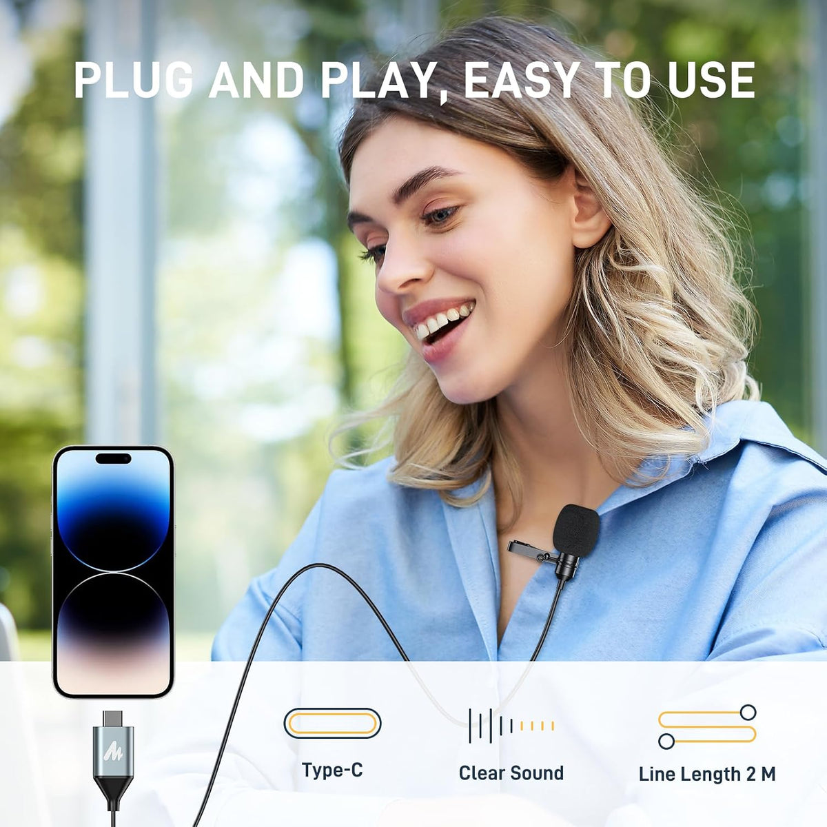 MAONO USB-C Lavalier Microphone, 192kHz/24bit for Interview and Vlogging