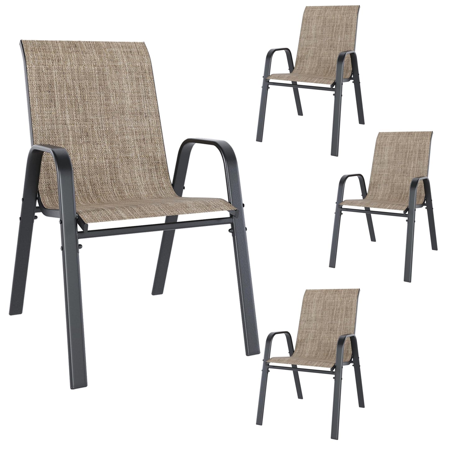 Patio Dining Chairs Set of 4 Outdoor Stackable Dining Chairs for All Weather 330lbs Capacity Heavy Duty Textilene Fabric Rustproof Metal Frame Patio Furniture for Backyard Garden Poolside (Brown)