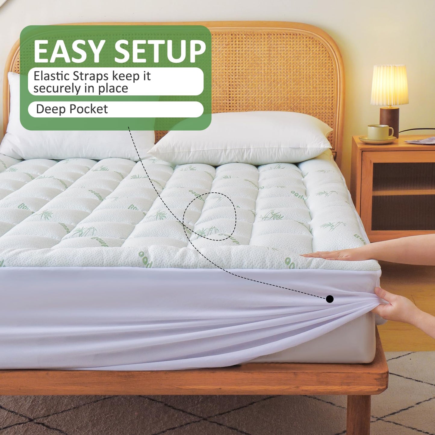 Bioeartha Mattress Topper King Size - Viscose Made from Bamboo Cooling Pillow Top Mattress Pad for Back Pain Relief - Breathable Mattress Protector Deep Pocket Mattress Cover Fits 8-21 Inch