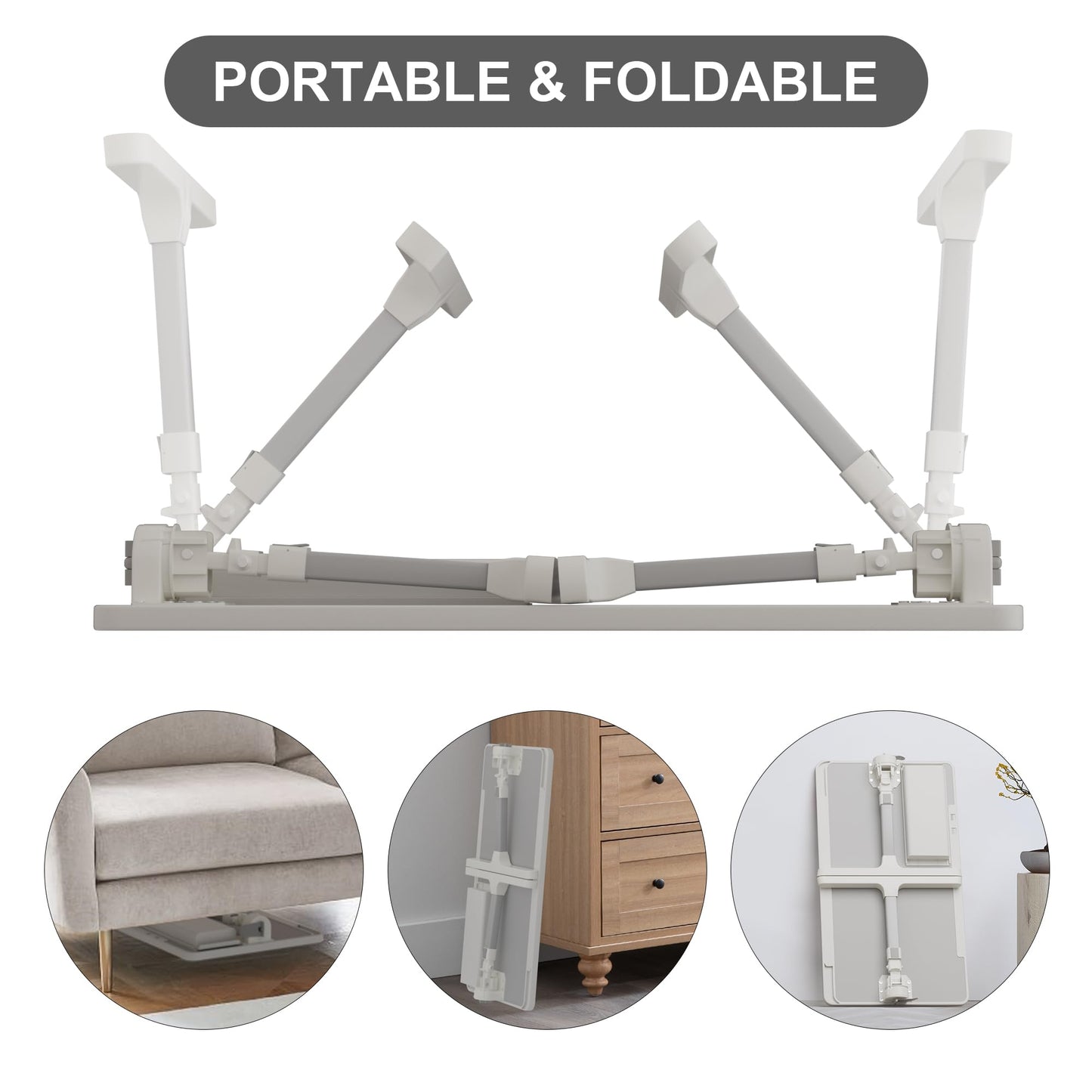 INHABIT UNION Laptop Desk for Bed with Drawer,Folding Lap Desk with Adjustable Heights and Angles, for Working Reading Writing,Bed Sofa Couch Laptop Table with USB Light Fan 23.6in (White)