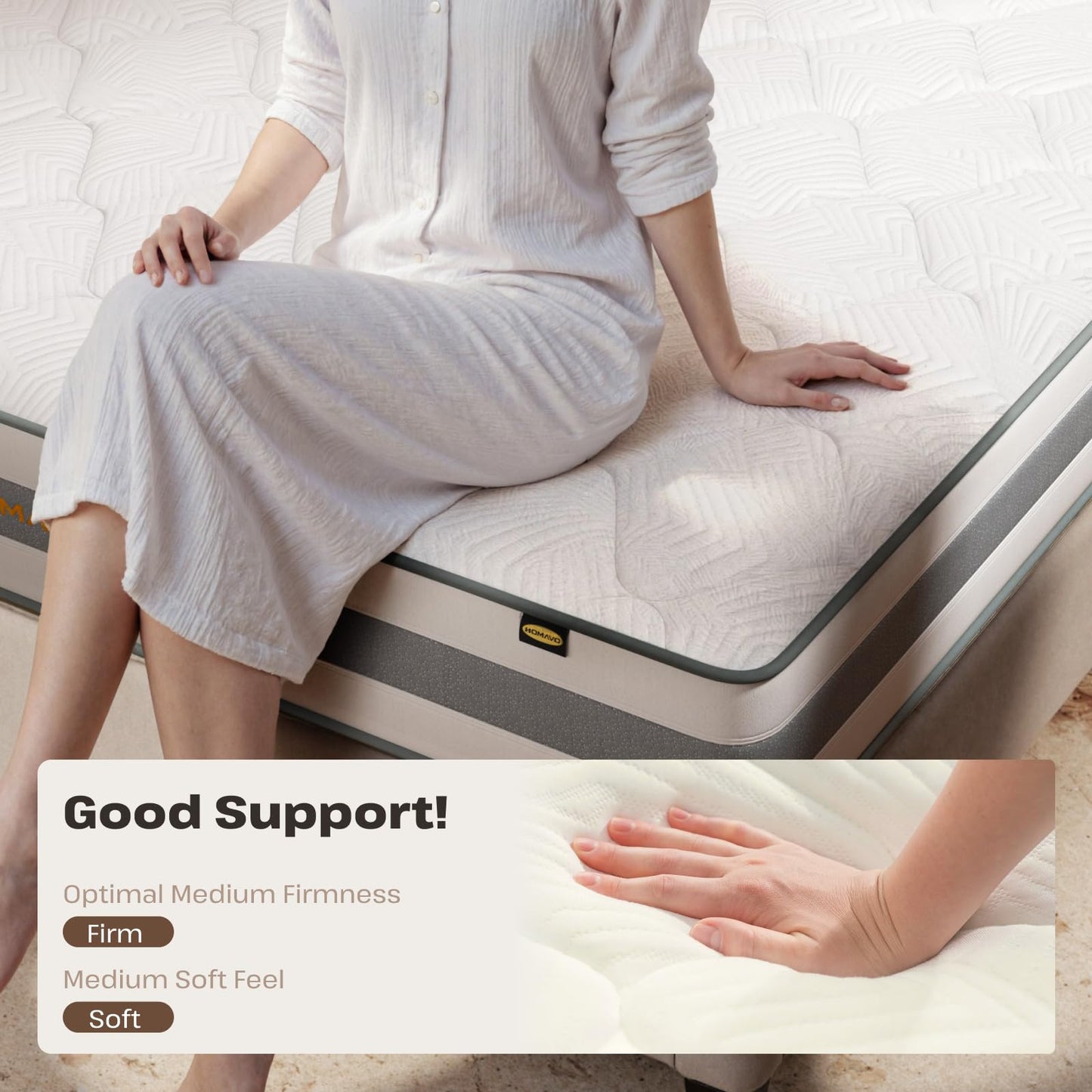 OUTIGO 12 Inch King Size Mattress - Memory Foam Hybrid Mattress Individual Pocket Springs - Medium Firm - CertiPUR-US - 76 x 80 x 12 inches