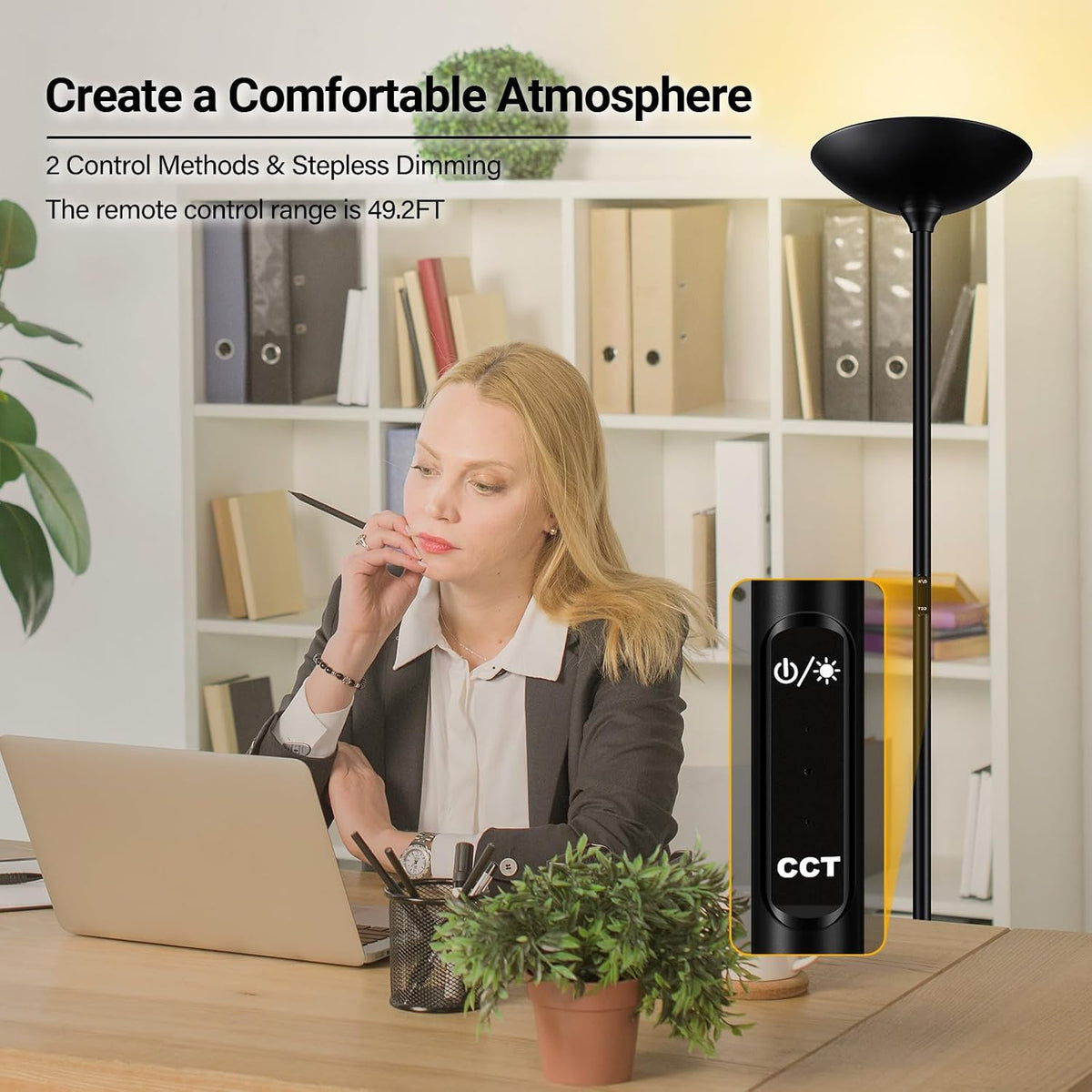 Dimmable Floor Lamp, Black, 30W 3000LM LED Torchiere Standing Lamp