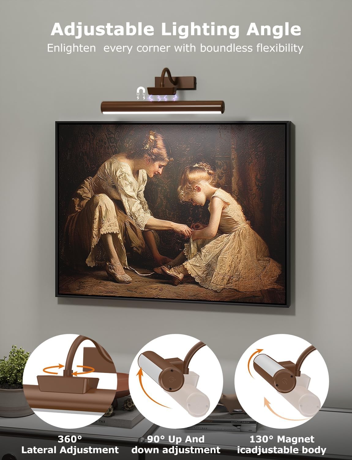 13" Wireless Picture Lights for Wall, Rechargeable Art Light, 2Pack Bronze