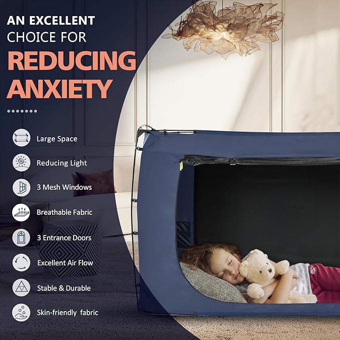 Bed Tent Bed Canopy Full Size Tents for Adult and Kids- Original Design Portable Dream Tent Indoor Sleeping 80% Blackout with 3 Doors Breathable Big Space Tents