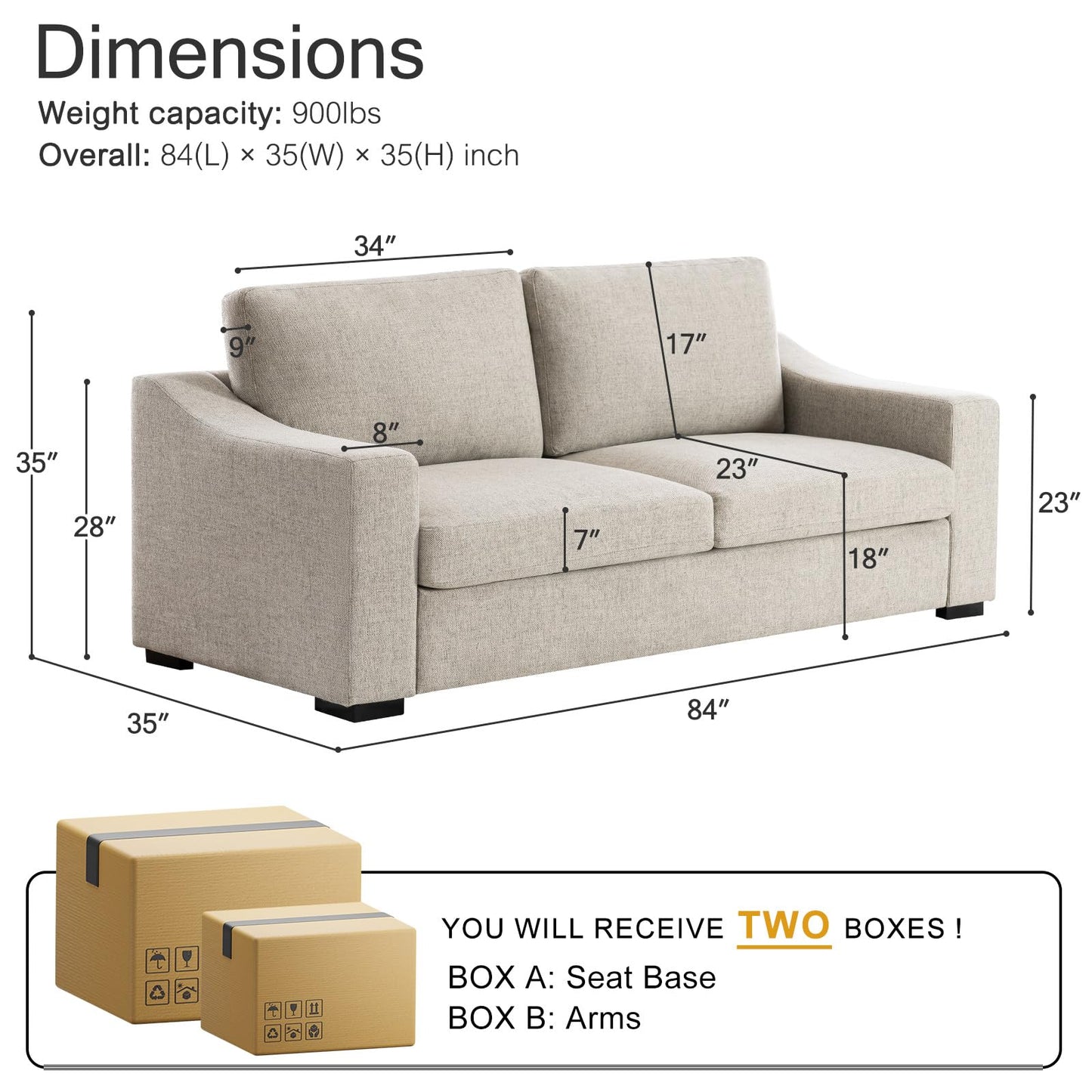 ELUCHANG Oversized 85" Deep Seat Sofa, Modern Couches for Living Room, 3 Seater Natural Linen Sofa, Upholstered Cushion & Detachable Cover, Comfy Sofa Couch for Apartment, Oatmeal