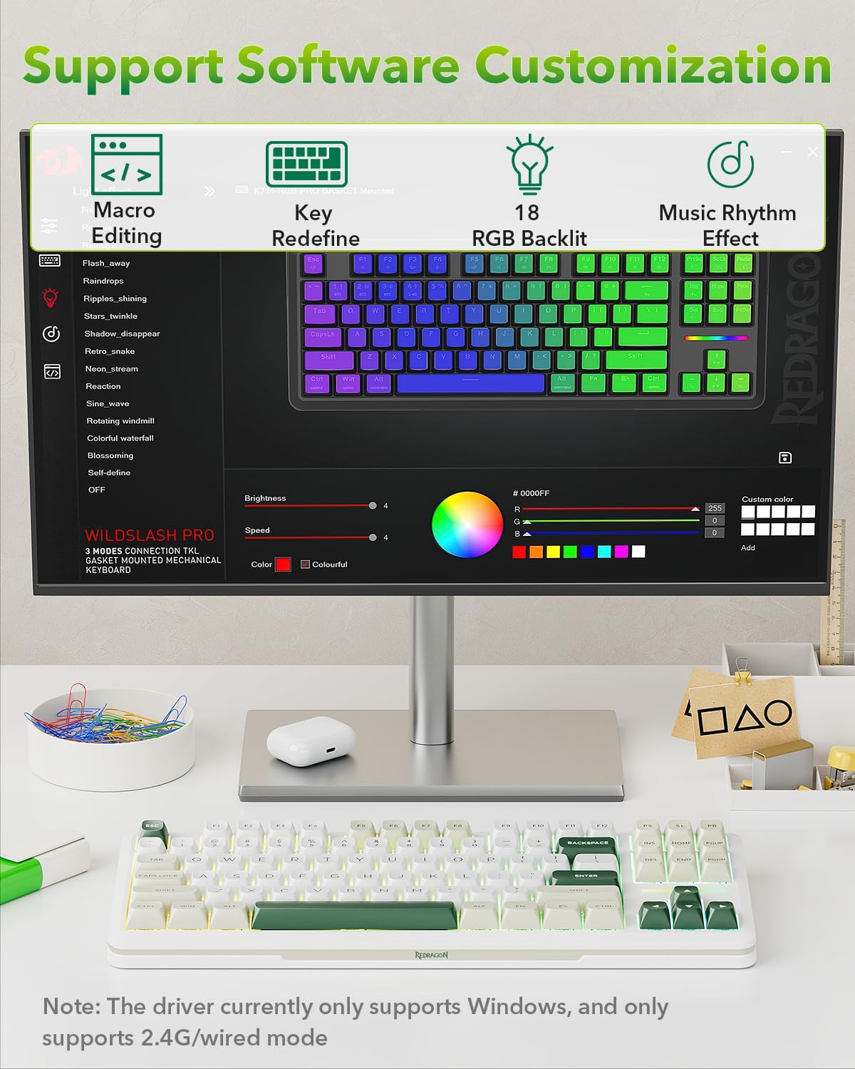 Redragon K734W 75% Wireless Mechanical Keyboard RGB - White & Green