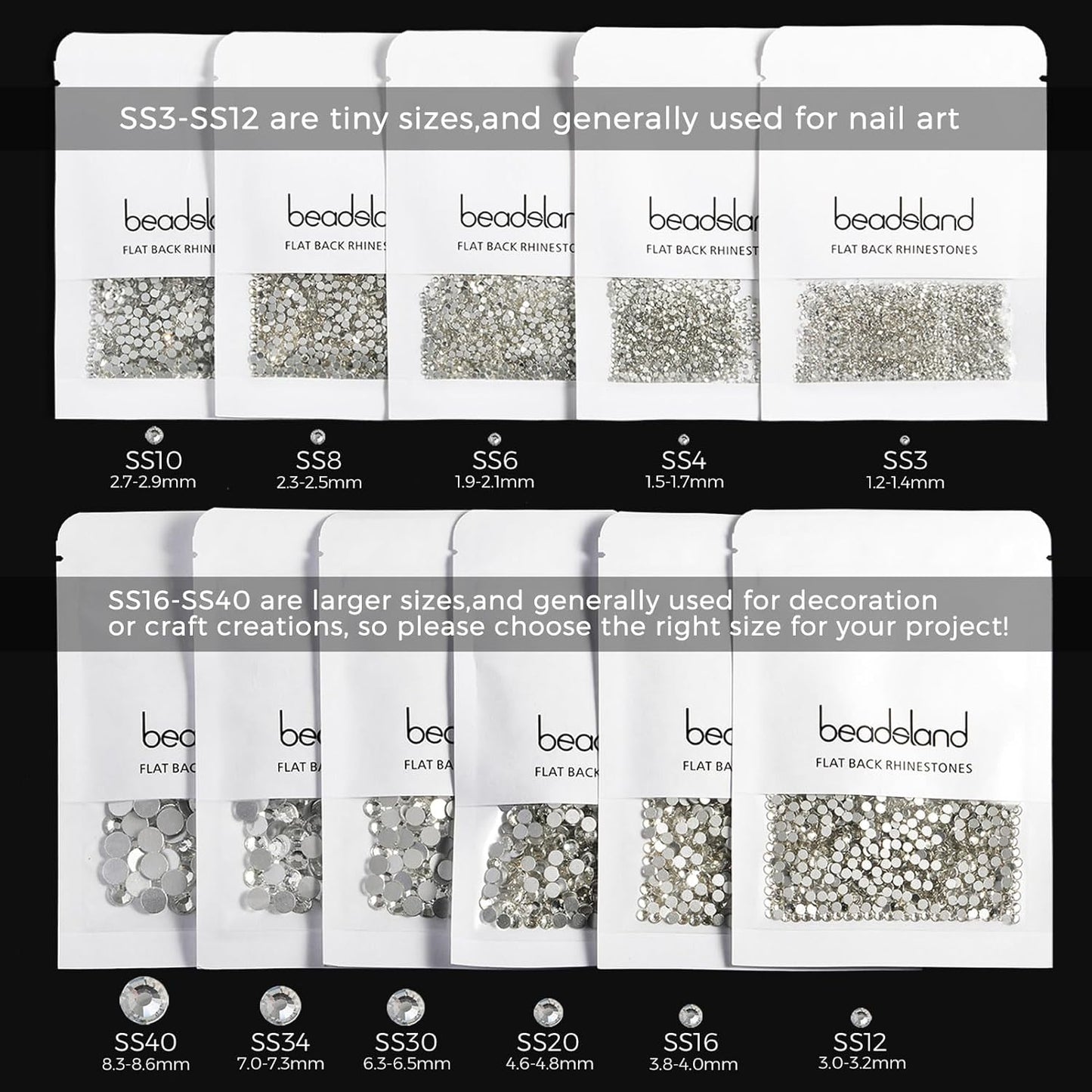 Beadsland 2880pcs Flat Back Crystal Rhinestones Round Gems for Nail Art and Craft Glue Fix,Siam,SS4,1.5-1.7mm