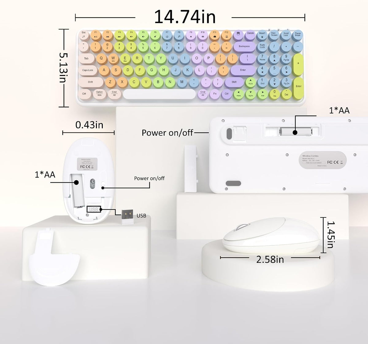 Links9+ Colorful Wireless Keyboard Mouse Combo (White Colorful)