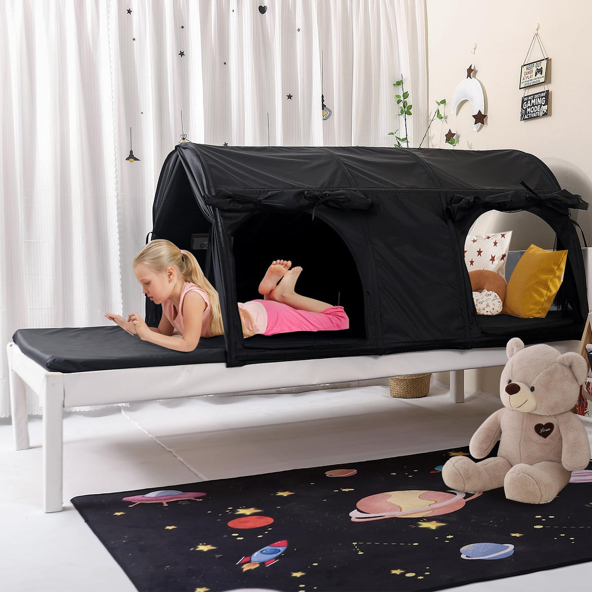 Sensory Bed Tent for Kids, Lucky Castle Black-Out Bed Tent for Children with Autism, ADHD, SPD- Calm Down Corner Helps Kids Relax, Reduce Anxiety & Improve Focus- PlayTent with Door & Window