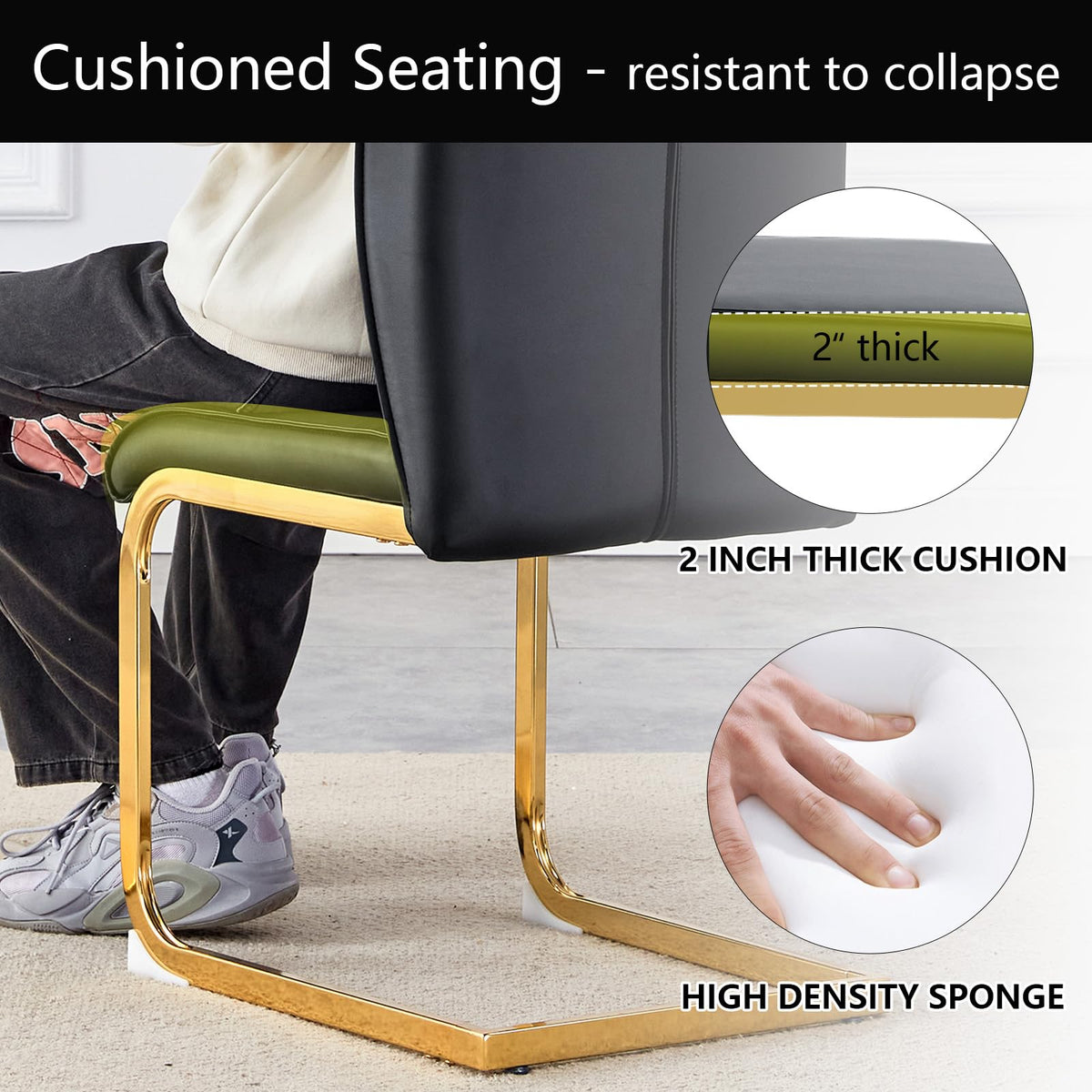 cinkehome Set of 6 Modern Dining Chairs, High Back PU Faux Leather Upholstered Armless Chair with Metal Legs for Kitchen Dining Room Living Room