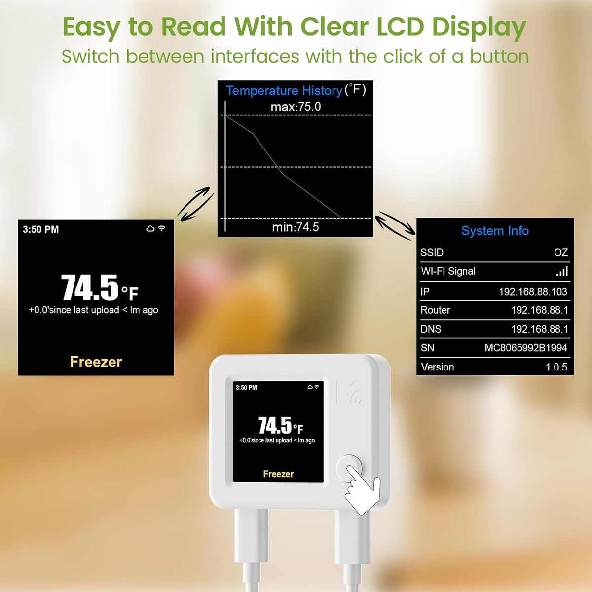 MOCREO WiFi Freezer Alarm & Refrigerator Thermometer, App & Email Alerts