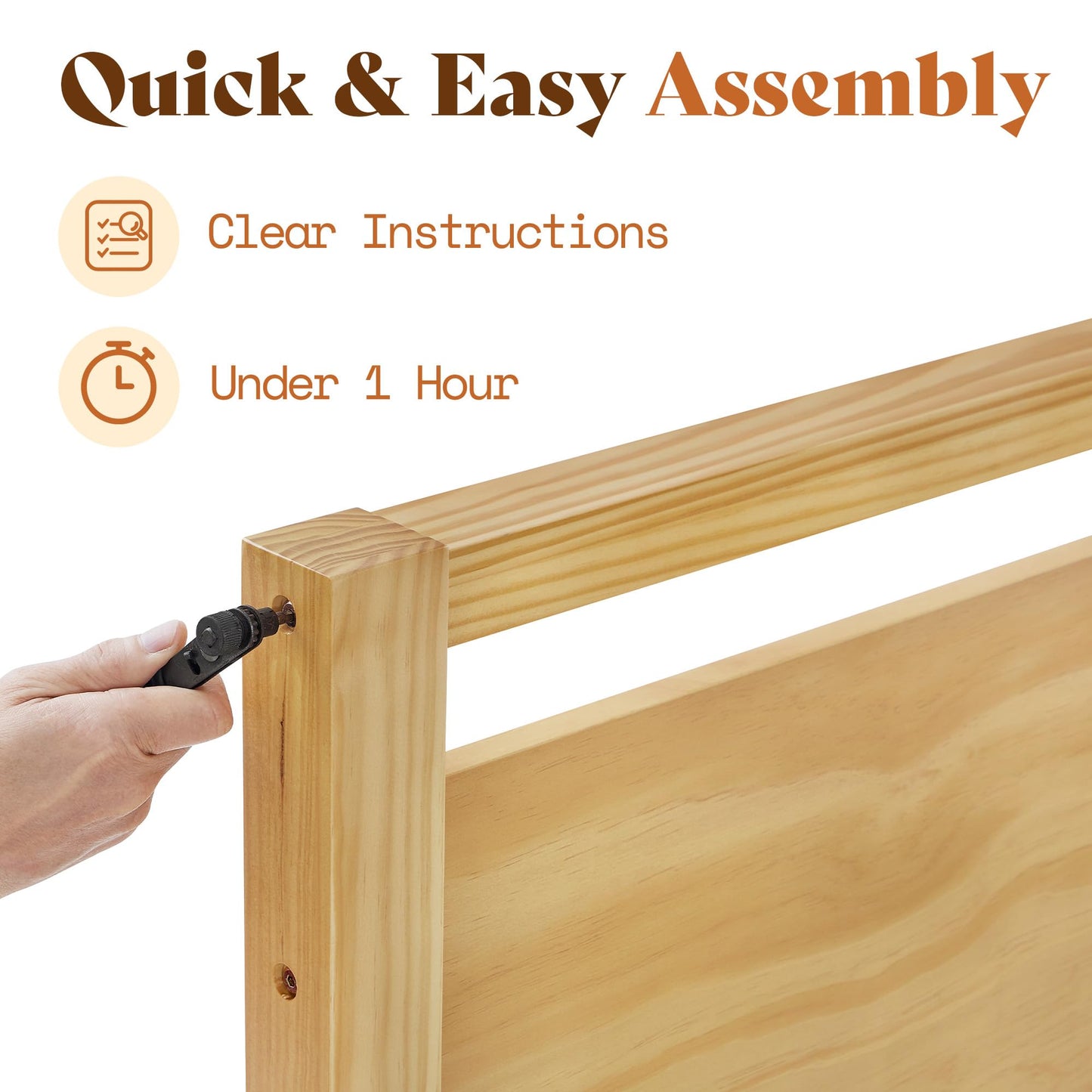 AMERLIFE King Size Solid Wood Bed Frame with Headboard, Minimalist Platform Bed with Wood Slats Support/No Box Spring Needed/Easy Assembly/Noise-Free, Natural