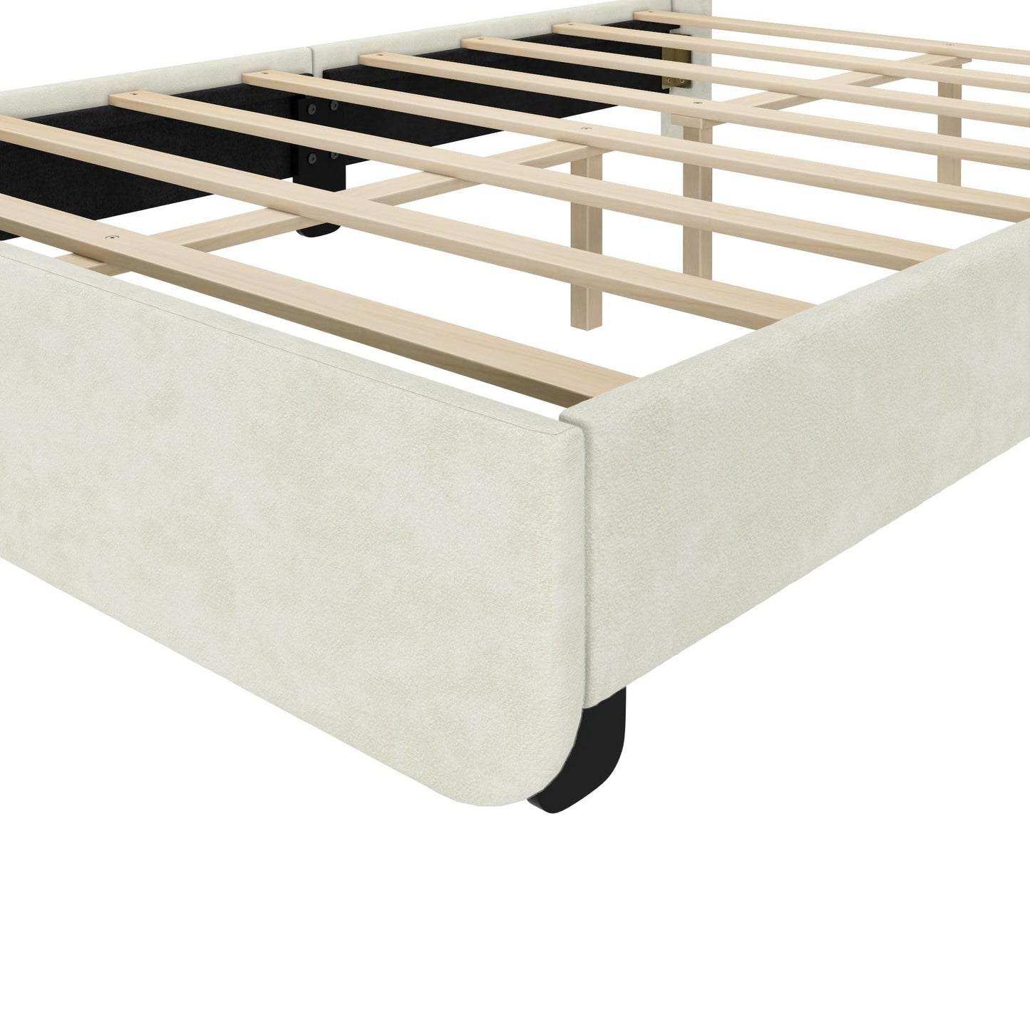 Max & Lily Upholstered Full Bed Frame with Arch Headboard, Upholstered Platform Bed for Kids, No Box Spring Needed, Easy Assembly, Cream