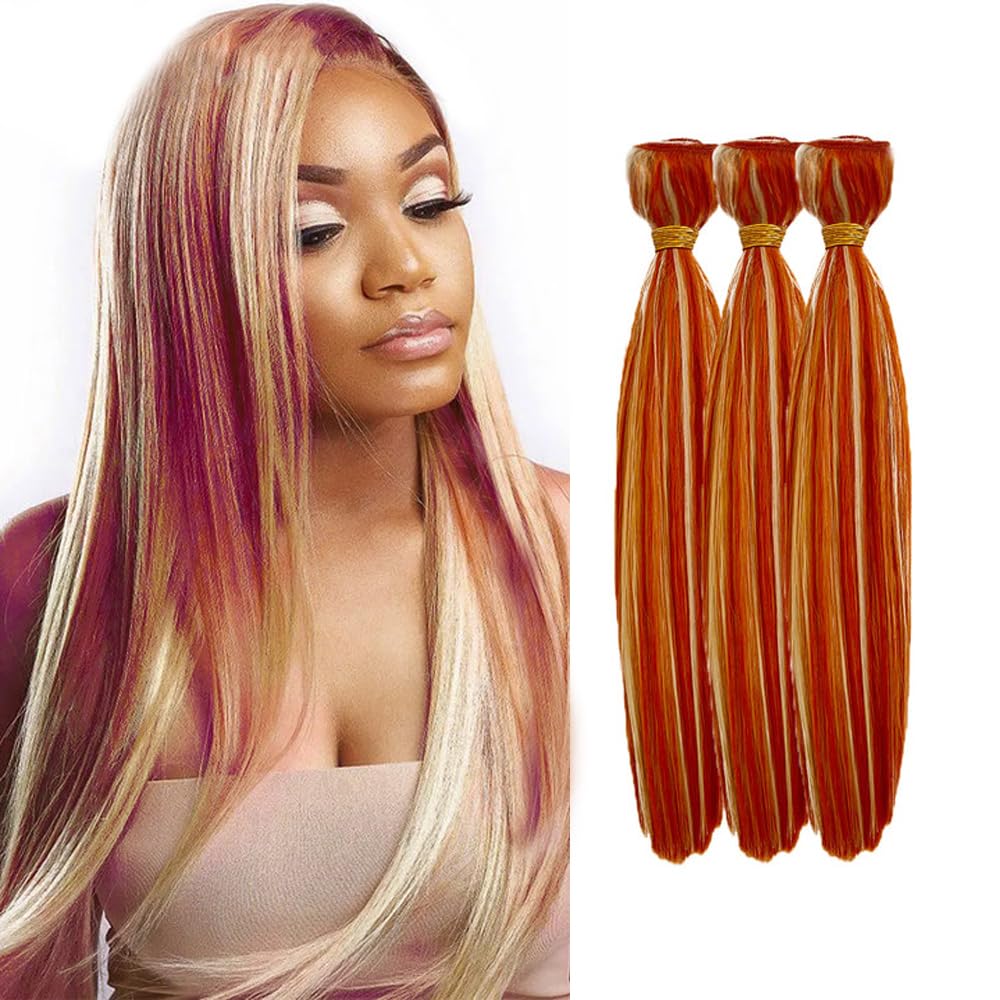 P350/613 Bundles Ginger Straight Human Hair Bundles Blonde Bundles Brazilian Unprocessed Hair 3 Bundles 14 16 18 Inch Two Tone 350 Orange Mixed With 613 Blonde Bundles Hair Weave