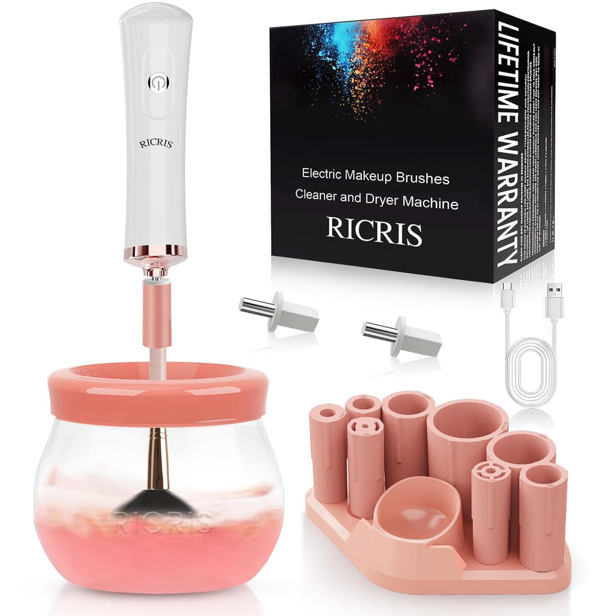 Electric Makeup Brush Cleaner and Dryer Machine - Super Fast Clean and Dry Make Up Brushes - Automatic Cosmetic Brush Spinner Washer Tools