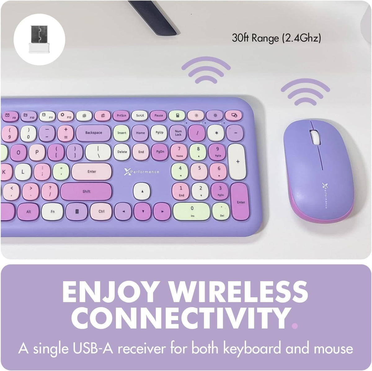 X9 Retro Wireless Keyboard and Mouse Combo - 2.4G Colorful Purple Keyboard and Mouse Wireless - Cute and Aesthetic Typewriter Combo for PC Computer Desktop and Laptop - Full Size