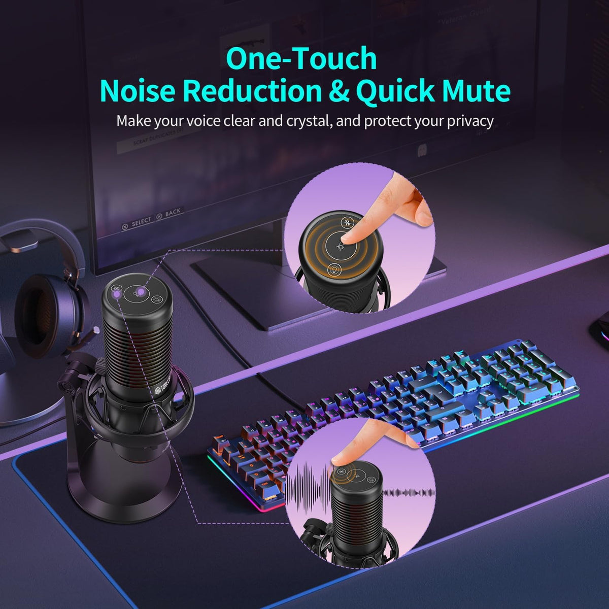 TOALLIN USB Condenser Mic with RGB Lights for Gaming, Streaming, Recording