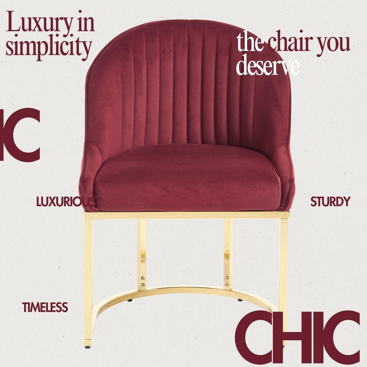 Hyfirm Wine Red Modern Dining Room Chairs Set of 4, Upholstered Kitchen Chairs with Gold Chrome Metal Legs, Round Back, Velvet Accent Stools for Kitchen & Dining Room