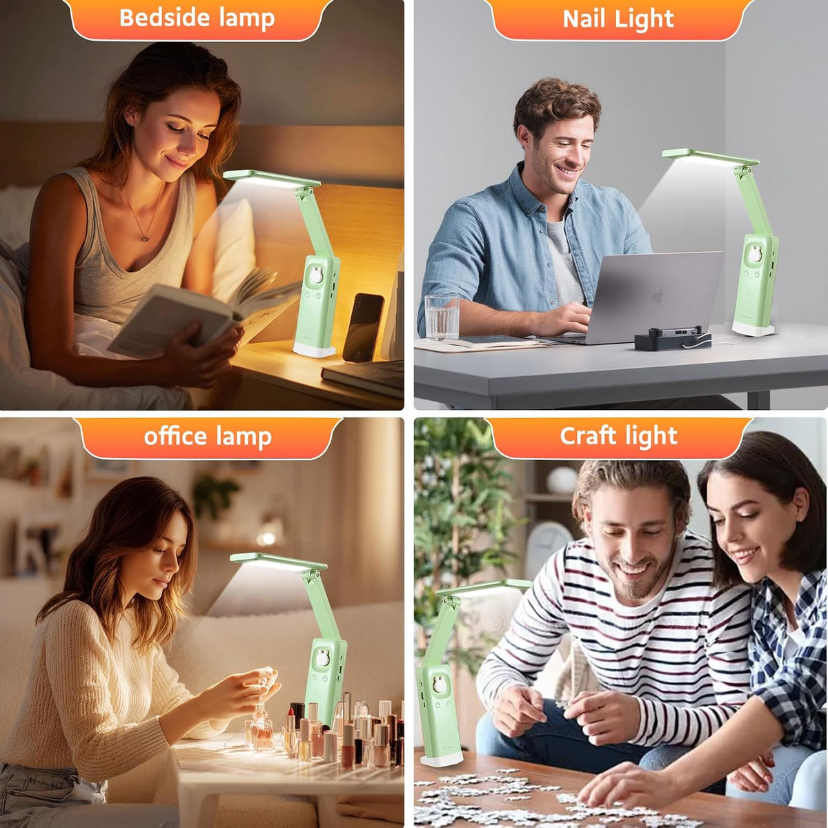 VAVOFO Cute Bunny Desk Lamp, Foldable LED Rechargeable Eye-Caring Reading Light, 3 Color Modes Dimmable Night Light for Kids Girls Bedroom Study Dorm Room (Mint Green)