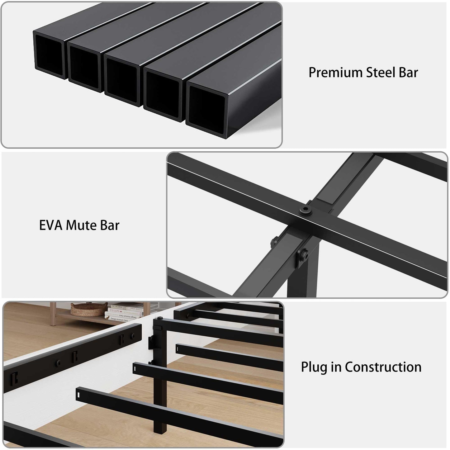 PAUKIN King Size Farmhouse Wooden Bed Frame with Headboard, Boho Platform Bedframe Sturdy Metal Slats Support, Spring Needed, Noisy Free, Easy Assembly (King, White)