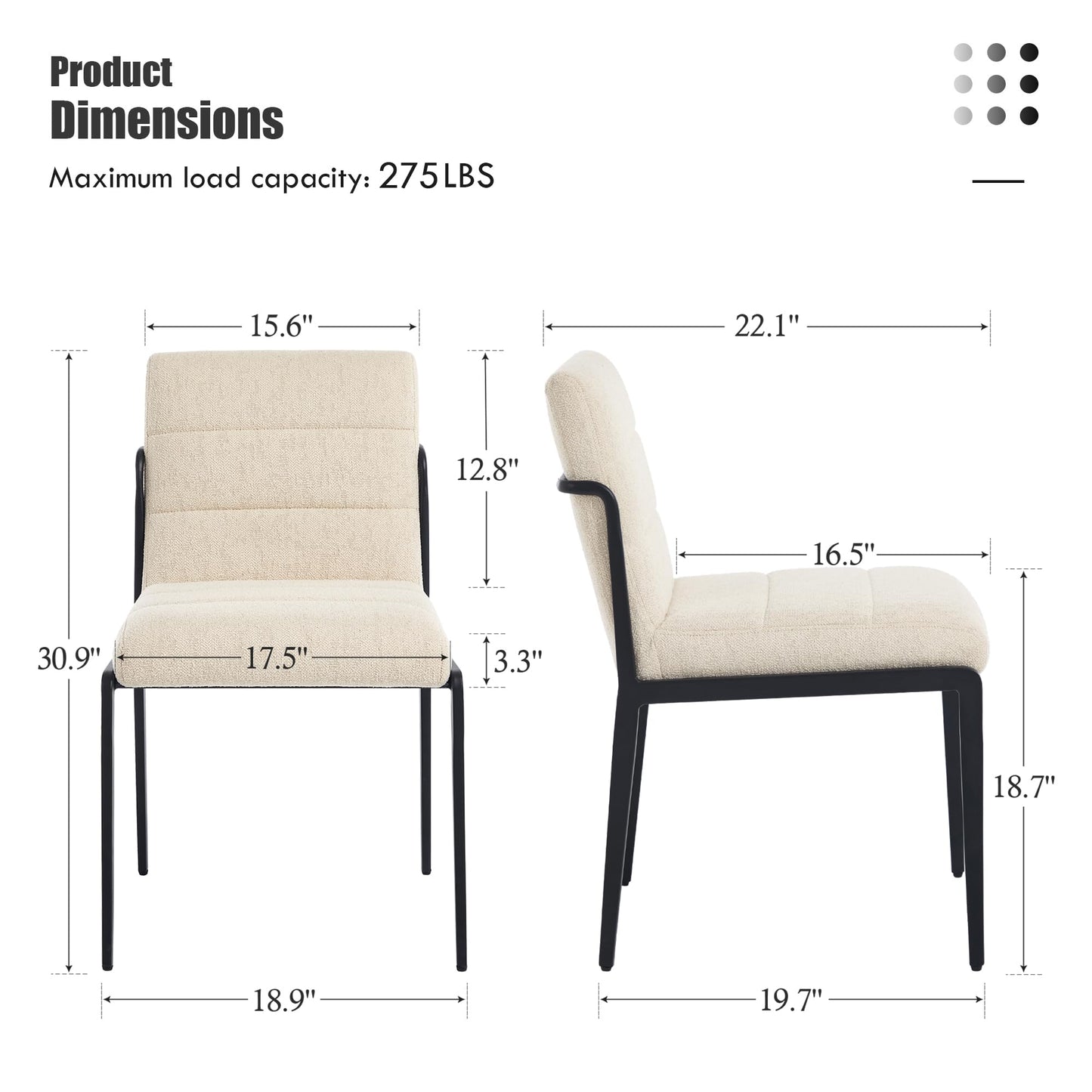 Flouki Modern Dining Chairs Set of 4, Upholstered Linen Kitchen Chairs with Wide Seating, Mid Century Dining Room Chairs with Thick Foam Padded on Backs, Sturdy Metal Legs, Beige