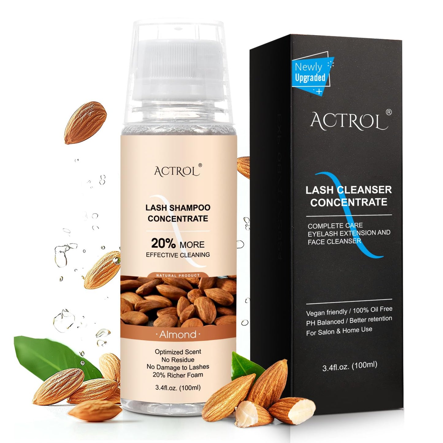 ACTROL Eyelash Shampoo Concentrate 100ml Lash Cleanser Concentrate Lash Wash Concentrate Upgrade Shampoo for Lashes DIY Eyelash Extensions Shampoo Almond