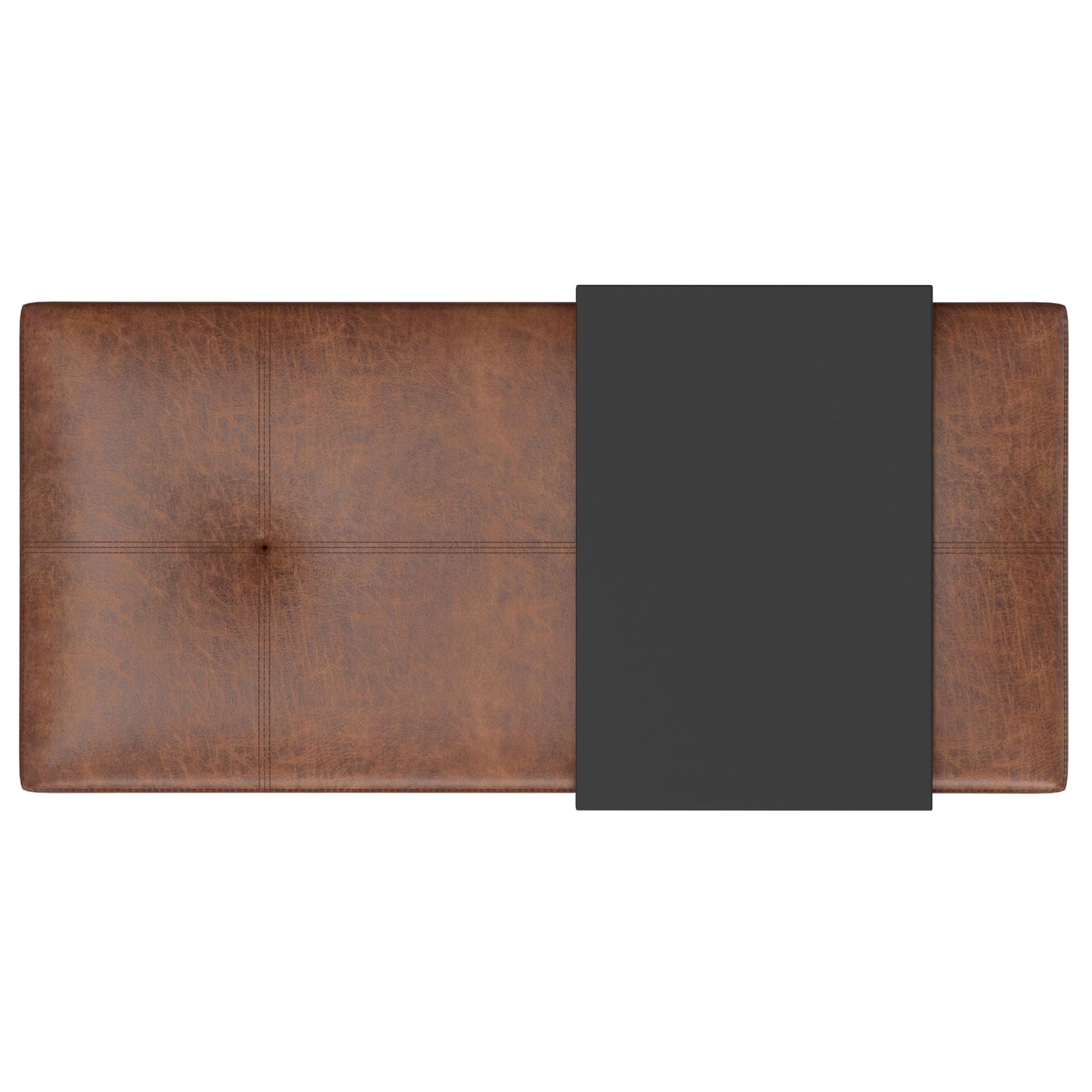 SIMPLIHOME Oregon 42 inch Wide Transitional Rectangle Storage Ottoman Bench with Tray in Distressed Saddle Brown Vegan Faux Leather, Assembled, For the Living Room, Entryway and Family Room