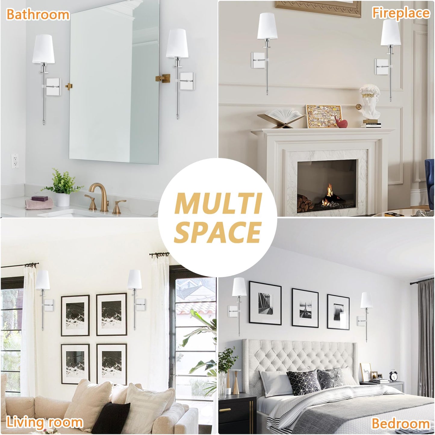 TOOTOO STAR Battery Operated Wall lamp, no hardwiring White Shade Wall lamp Set of 2 with Remote Control dimmable Bulb, Easy to Install, Suitable for Bedroom, Vanity, Bathroom, Living Room