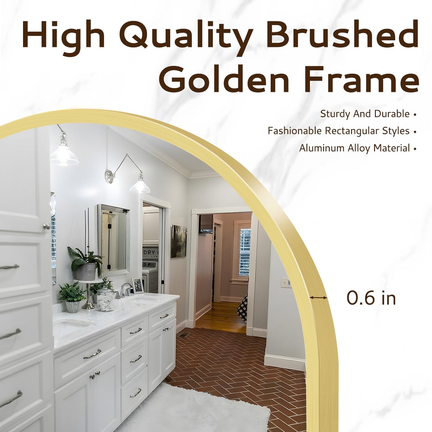 PUZONJIG Round Mirror 24 Inch Gold Round Bathroom Mirror Wall Mirror Brushed Metal Frame Anti-Rust Tempered Glass for Bathroom Bedroom Entryway Living Room