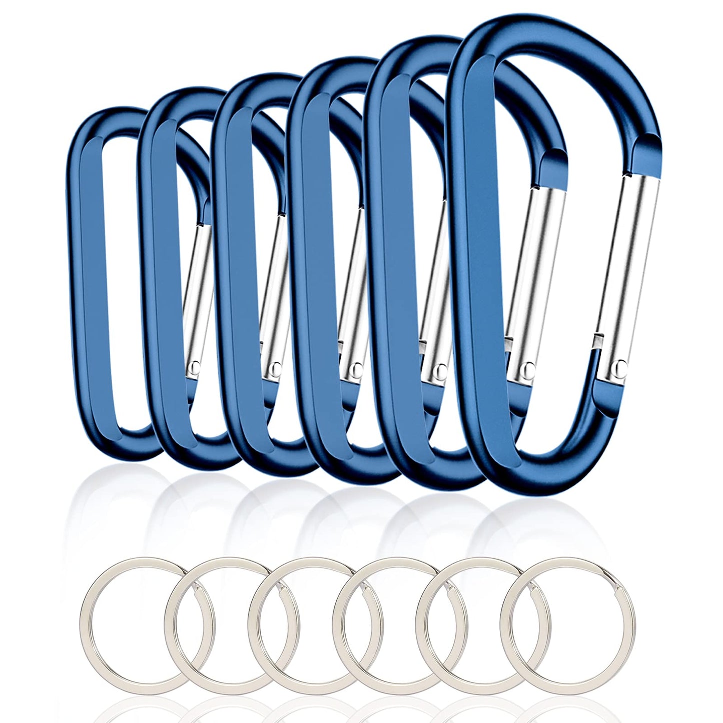 6PCS Carabiner Caribeaner Clip,3 Inch Large Aluminum D Ring Shape Carabeaner with 6PCS Keyring Keychain Hook