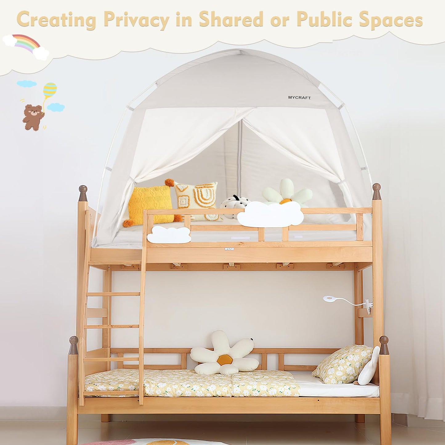 Full Size Bed Tents Canopy Bed–Privacy Dream Tent for Cozy Indoor Sleeping, Light-Reducing,and Breathable, with 4 Doors Floor Tent Bed