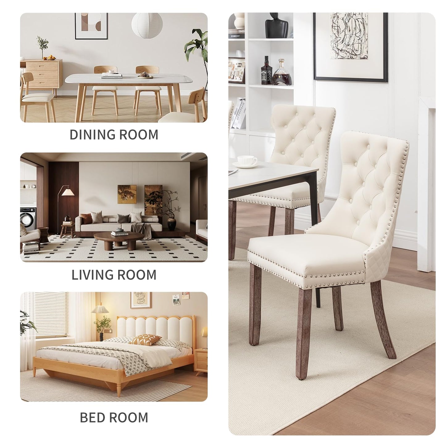 Systemkenji Velvet Dining Chairs Set of 6, Upholstered Dining Room Chairs with Nailhead Trim, Sillas de Comedor Modernas 6, Wooden Kitchen Chairs for Dining Room, Living Room, Kitchen, Bedroom, Beige