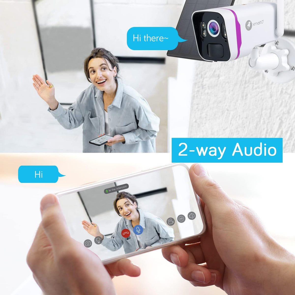 xmartO 100% Wire-Free 2K HD Solar Security Camera Wireless Outdoor