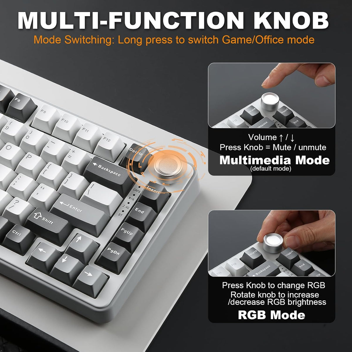 YUNZII B75 PRO 75% Wireless Mechanical Keyboard (Grey, Cocoa Cream V2)