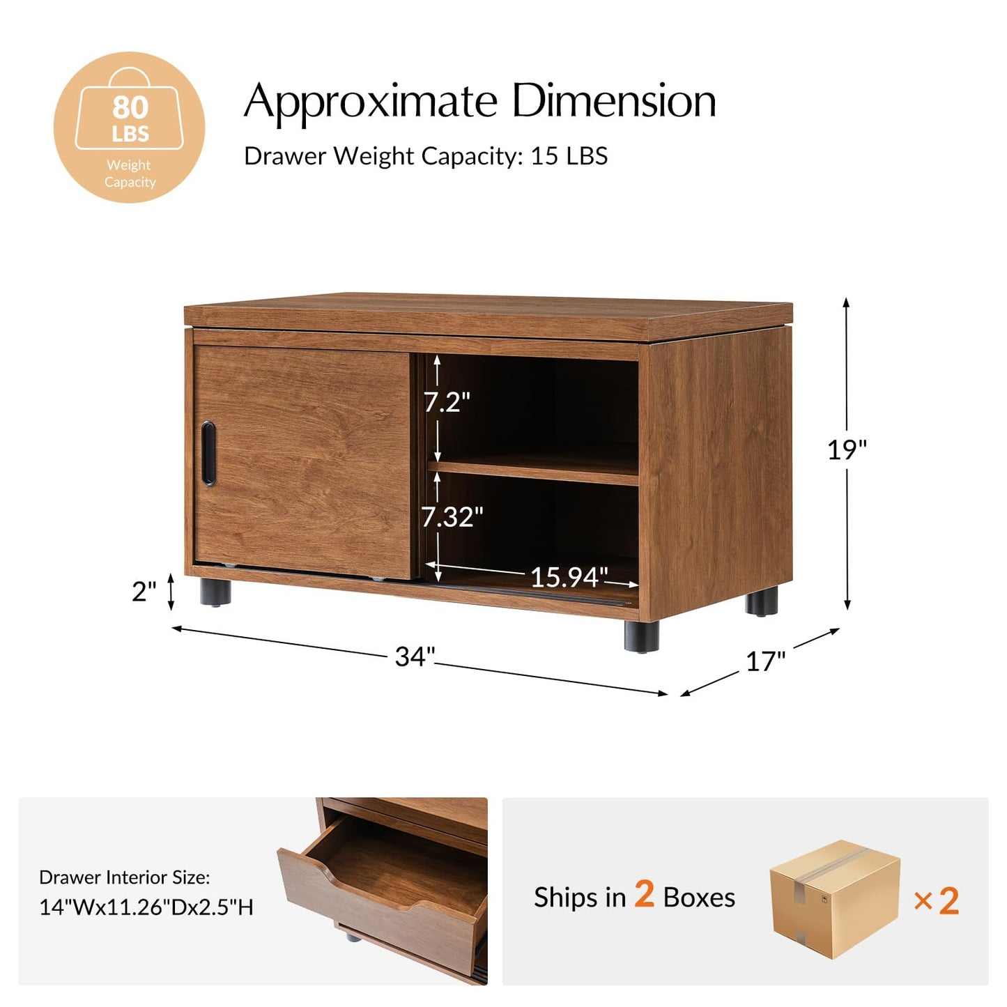 HULALA HOME Coffee Tables Set of 2 with Storage, Modern Sofa Side Tables with Modular Design, Rectangle Wood End Tables with Adjustable Shelves, Acorn