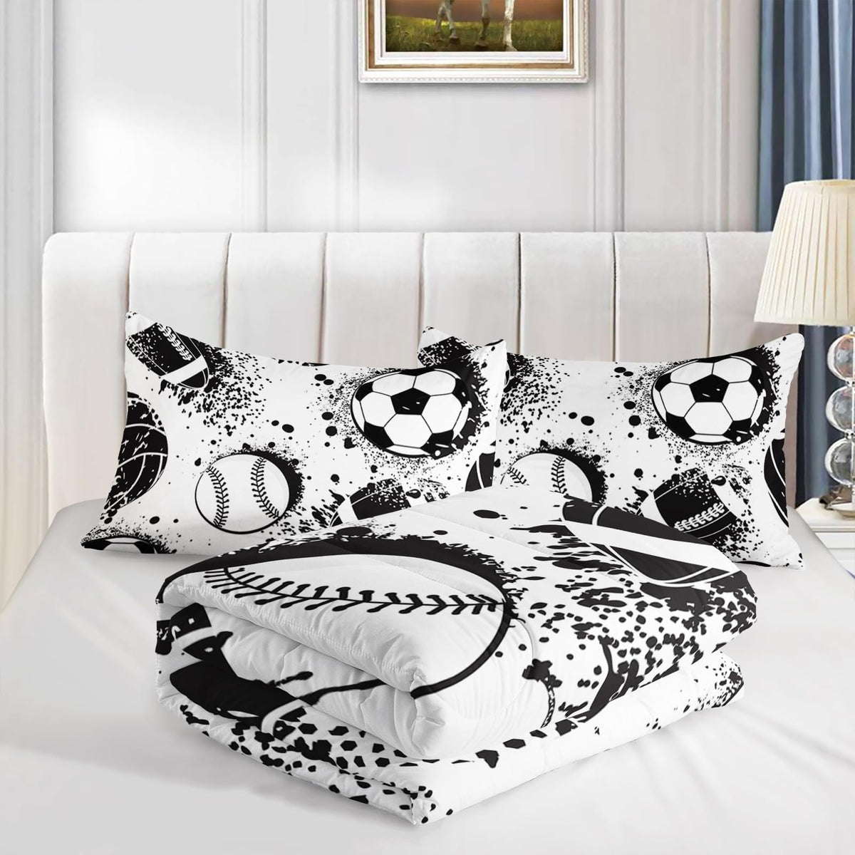 Axolotl Ball Sports Comforter Set Twin,Football Soccer Bedding Set,Football Baseball Game Comforter Set,Baseball Bedding Set,Hip Hop Graffiti Artwork Bedding for Boys Kids Men,1 Quilt 2 Pillowcases