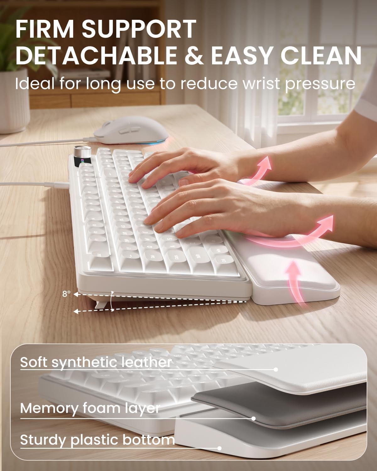 EWEADN Wired Keyboard and Mouse Combo with Detachable Wrist Rest - White