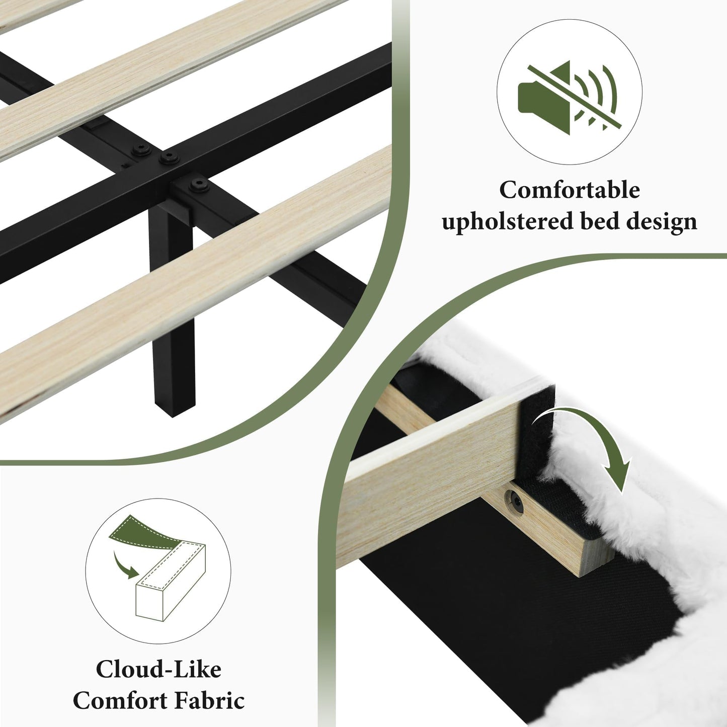 REVOMINCA Twin Bed Frame with Headboard, Twin Size Corduroy Upholstered Platform Bed Frame with Soft Headboard, Wooden Slats Support, No Box Spring Needed, Easy Assembly, White