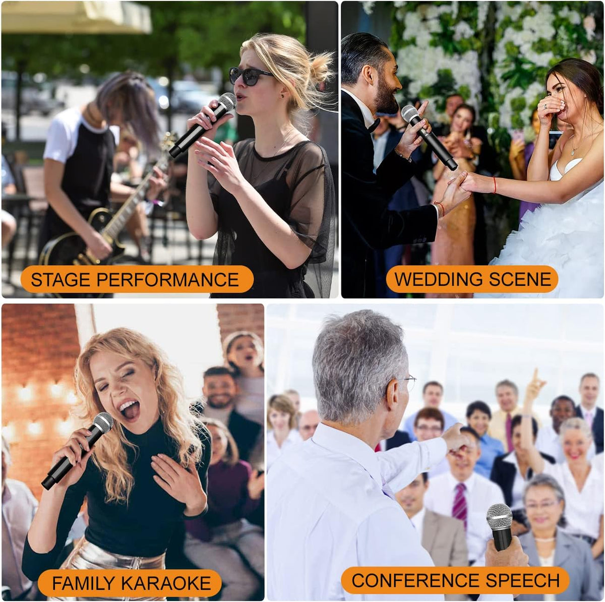 Depusheng DX4 Wireless Microphone, Professional 4 Channels Karaoke Handheld System for Home Karaoke, Meeting, Party, Church, DJ, Wedding, Home KTV Set