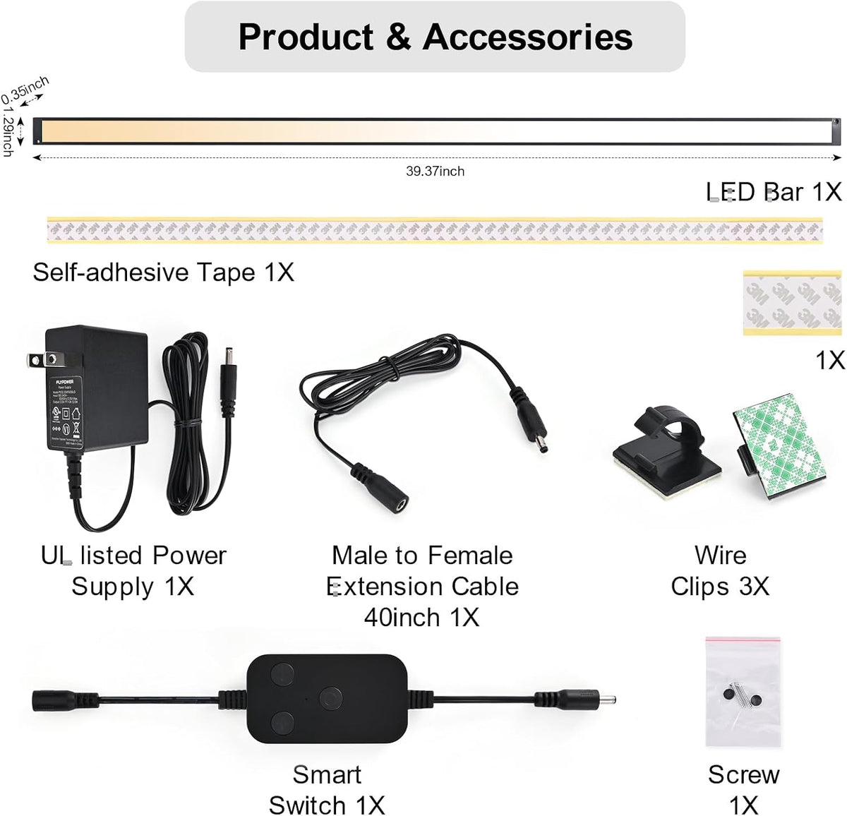 1pack 40inch Dimmable LED Kitchen Light Kit, 2700-6000K Smart Closet Cabinet Lighting Fixture APP Control, Work with Alexa, Google Assistant, for Under Counter, Garage, Pantry (Black)