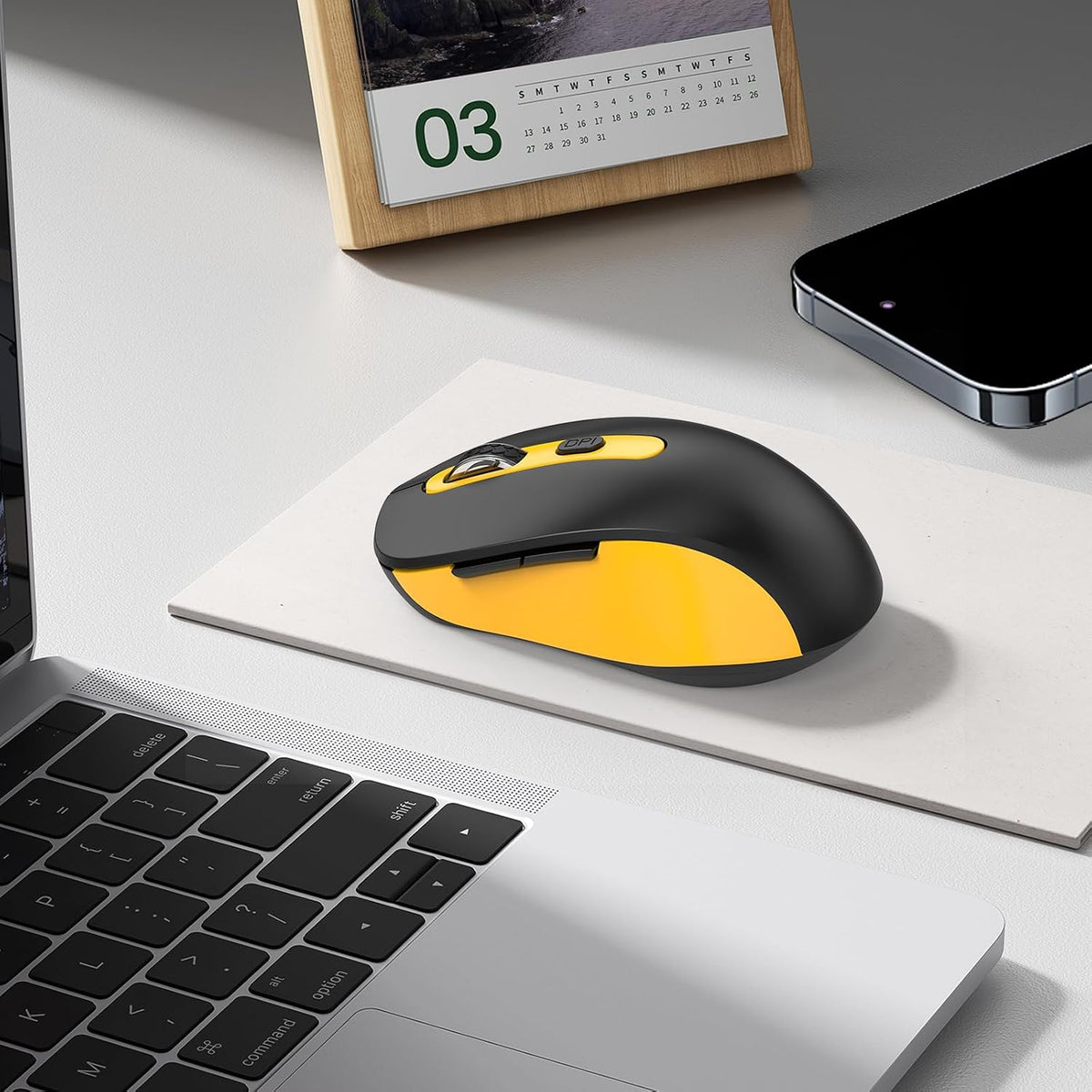 Wireless Mouse for Laptop, PC, Chromebook, Mac, MacBook, Silent Wireless Mouse with USB Nano Receiver, Side Button, 2400 DPI, Anti Slip Roller, 6 Button Ergonomics Cordless Computer Mice -Black Yellow