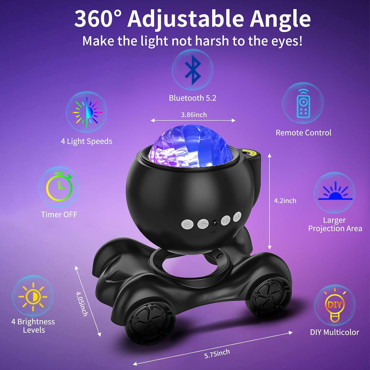 ENOKIK Galaxy Projector Night Light, Star Bluetooth Speaker, Solid Black