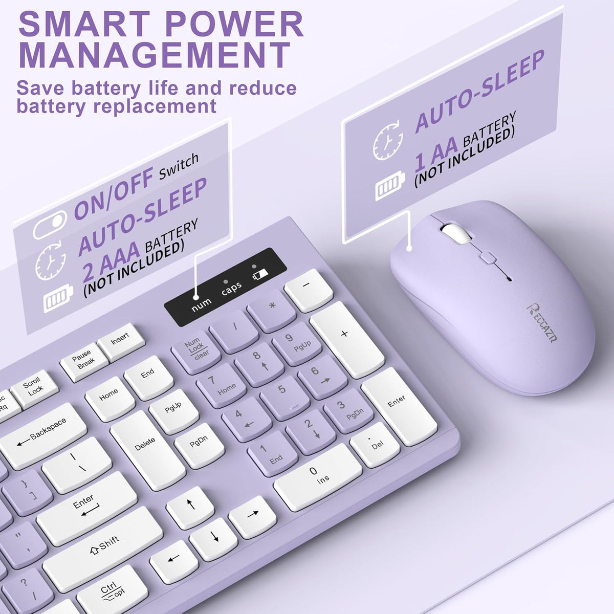 Wireless Keyboard and Mouse Combo Silent for Office and Home(Purple)