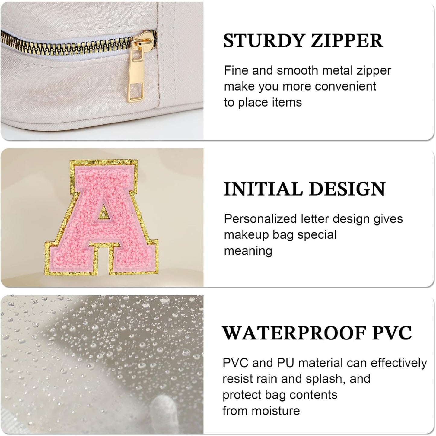 YOOLIFE Initial Make Up Bag Travel Toiletry Bag, Clear Makeup Bag Preppy Cosmetic Bag Travel Essentials Gifts for Women Teen Girlfriend Teacher Mom Birthday Daughter Gifts Swim Gifts For Girls White H