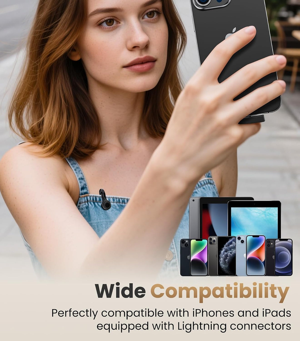 Tisino Wireless Mini Clip-on Microphone for iPhone, Vlog/Interview, Black