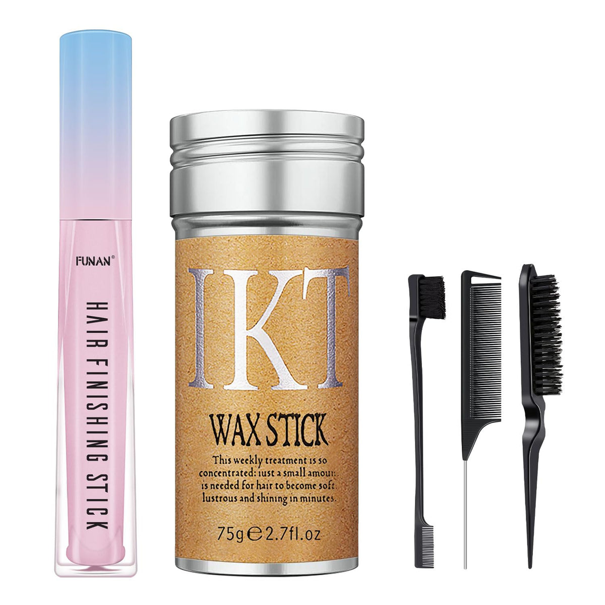 5 Pcs Hair Wax Set for Women & Baby Accessories, Edge Control Slick for Flyaways, Finishing Stick, Styling Comb, Gel for Fixing